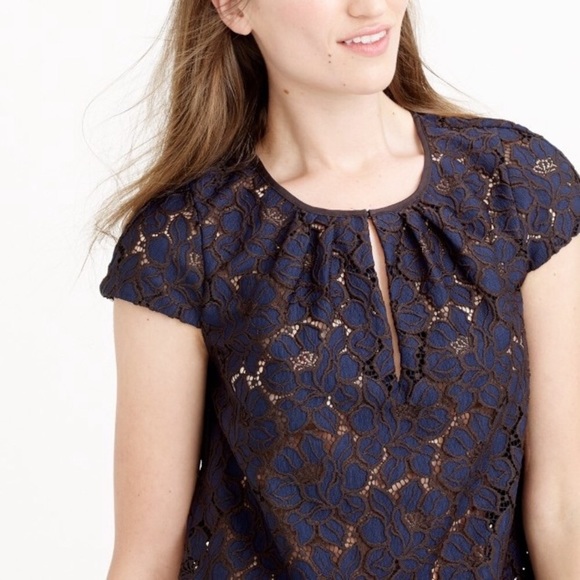 J. Crew Tops - 🌟 J.Crew Floral Lace Blouse, navy and black, size 0